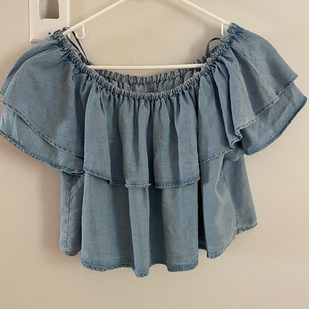 Zara Denim Blue Off-Shoulder Blouse